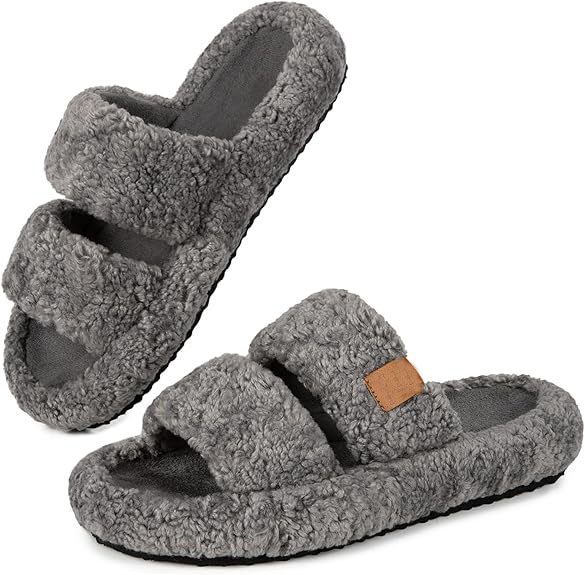 Womens Fuzzy Open-toe Slippers Soft Comfy Memory Foam Indoor House Shoes