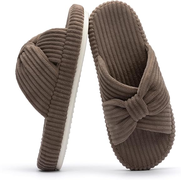 Slippers for Women Memory Foam House Bedroom Corduroy Bow Crossbands Slide Slipper Shoes Comfy Trendy Gift Slippers